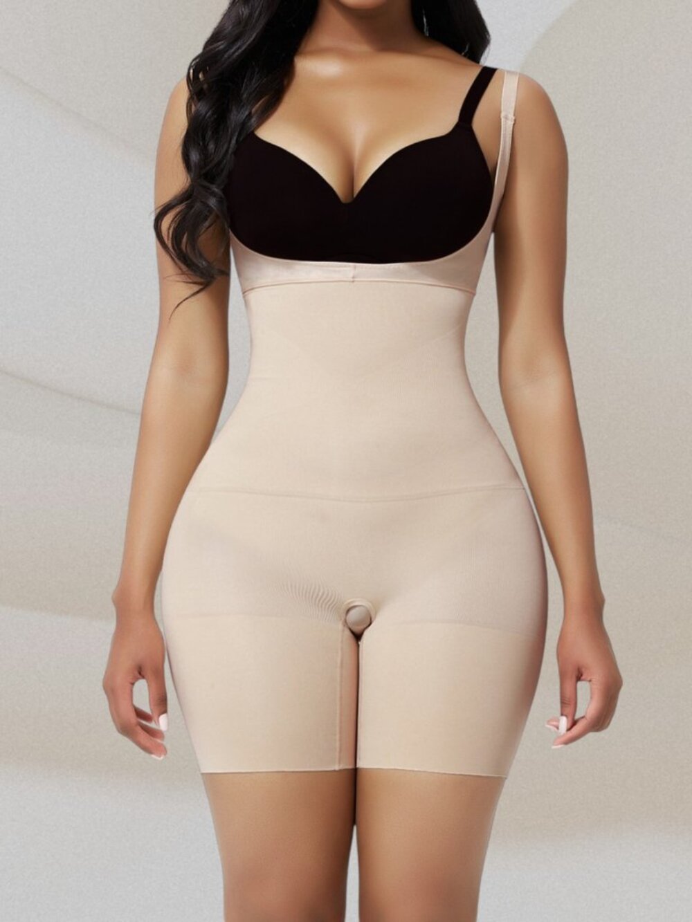 Women's Open Bust Mid-Thigh Tummy Control Shapewear Seamless Pull Up Bodysuit